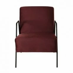 MACABANE ALBANE - Fauteuil Lounge Tissu Velours Bordeaux Pieds Métal - Bordeaux -MACABANE Elegant store 17783947 4