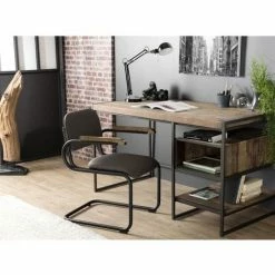 MACABANE ALBANE - Fauteuil Accoudoirs Bois Tissu Velours Taupe Pieds Métal - Taupe