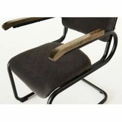 MACABANE ALBANE - Fauteuil Accoudoirs Bois Tissu Velours Taupe Pieds Métal - Taupe -MACABANE Elegant store 17783949 4