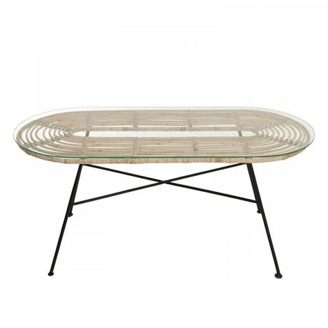 MACABANE CHLOE - Table Basse 100x45cm Rotin Naturel Plateau Verre Pieds Métal Noir - Naturel 4 MACABANE CHLOE - Table Basse 100x45cm Rotin Naturel Plateau Verre Pieds Métal Noir - Naturel – Image 2