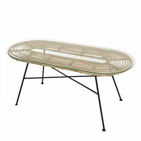 MACABANE CHLOE - Table Basse 100x45cm Rotin Naturel Plateau Verre Pieds Métal Noir - Naturel 7 MACABANE CHLOE - Table Basse 100x45cm Rotin Naturel Plateau Verre Pieds Métal Noir - Naturel – Image 5
