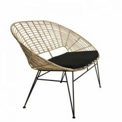 MACABANE CHLOE - Canapé 2 Places Rotin Naturel NEWPORT Coussin Noir Pieds Métal - Naturel -MACABANE Elegant store 17783957 4