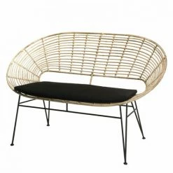 MACABANE CHLOE - Canapé 2 Places Rotin Naturel NEWPORT Coussin Noir Pieds Métal - Naturel -MACABANE Elegant store 17783957 5