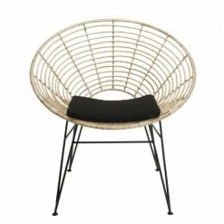 MACABANE CHLOE - Fauteuil Rotin Naturel MANHATTAN Coussin Noir Pieds Métal - Naturel -MACABANE Elegant store 17783960 2