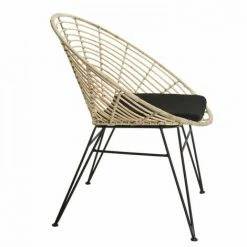 MACABANE CHLOE - Fauteuil Rotin Naturel MANHATTAN Coussin Noir Pieds Métal - Naturel -MACABANE Elegant store 17783960 5