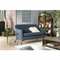 MACABANE NOE - Canapé ROME 2 Places Tissu Bleu Pieds Métal Noir - Bleu