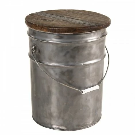 MACABANE NOLAN - Tabouret Rond 33x33cm Bidon Acier Et Bois Recyclé - Esprit Brocante - Bois Naturel 4 MACABANE NOLAN - Tabouret Rond 33x33cm Bidon Acier Et Bois Recyclé - Esprit Brocante - Bois Naturel – Image 2