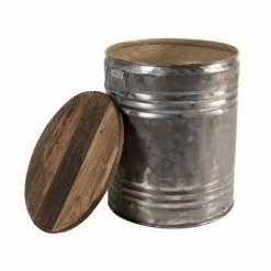 MACABANE NOLAN - Table D'appoint Ronde 40x40cm Bidon Acier Et Bois Recyclé - Esprit Brocante - Bois Naturel -MACABANE Elegant store 17783976 4