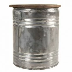 MACABANE NOLAN - Table D'appoint Ronde 40x40cm Bidon Acier Et Bois Recyclé - Esprit Brocante - Bois Naturel -MACABANE Elegant store 17783976 5