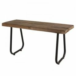 MACABANE NOLAN - Banc Marron 90x34cm 1 Place Teck Et Pieds Métal - Esprit Brocante - Bois Naturel Et Pieds Noirs -MACABANE Elegant store 17783978 2