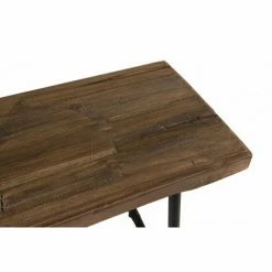 MACABANE NOLAN - Banc Marron 90x34cm 1 Place Teck Et Pieds Métal - Esprit Brocante - Bois Naturel Et Pieds Noirs -MACABANE Elegant store 17783978 5