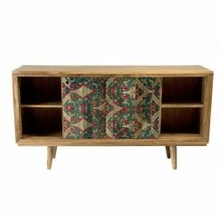 MACABANE IRENE - Buffet Bois Manguier Naturel 160x45cm 2 Portes Coulissantes 1 étagère Bali - Naturel -MACABANE Elegant store 17783999 5