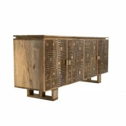 MACABANE IRENE - Buffet Bois Manguier 177x45cm 4 Portes 2 étagères Motifs Noirs Goa - Naturel -MACABANE Elegant store 17784006 3