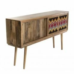 MACABANE IRENE - Console Bois Manguier 160x35cm 2 Portes Coulissantes 1 étagère Ubud - Naturel -MACABANE Elegant store 17784012 3