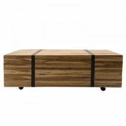 MACABANE SUZY - Table Basse Rectangulaire 110x70cm Avec Roulettes Bois Teck Recyclé Cerclée Métal Noir - Naturel -MACABANE Elegant store 17784015 3