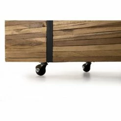 MACABANE SUZY - Table Basse Rectangulaire 110x70cm Avec Roulettes Bois Teck Recyclé Cerclée Métal Noir - Naturel -MACABANE Elegant store 17784015 5