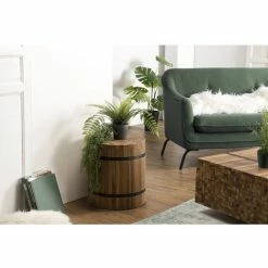 MACABANE SUZY - Table D'appoint Bois Ronde 40x40cm Teck Recyclé Cerclée Métal Noir - Naturel