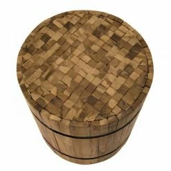 MACABANE SUZY - Table D'appoint Bois Ronde 40x40cm Teck Recyclé Cerclée Métal Noir - Naturel -MACABANE Elegant store 17784017 5