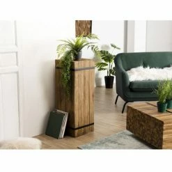 MACABANE SUZY - Table D'appoint Carrée 'L' 34x34cm Bois Teck Recyclé Cerclée Métal Noir - Naturel