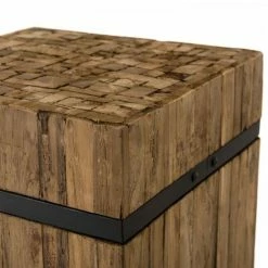 MACABANE SUZY - Table D'appoint Carrée 'M' 34x34cm Bois Teck Recyclé Cerclée Métal Noir - Naturel -MACABANE Elegant store 17784020 5