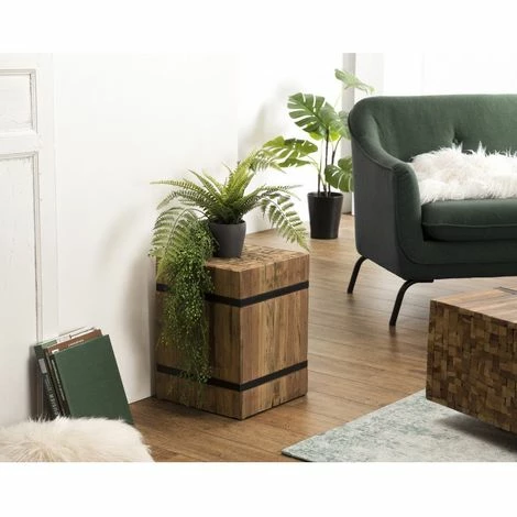 MACABANE SUZY - Table D'appoint Carrée 'S' 34x34cm Bois Teck Recyclé Cerclée Métal Noir - Naturel 3 MACABANE SUZY - Table D'appoint Carrée 'S' 34x34cm Bois Teck Recyclé Cerclée Métal Noir - Naturel
