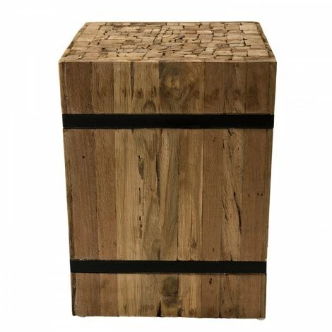 MACABANE SUZY - Table D'appoint Carrée 'S' 34x34cm Bois Teck Recyclé Cerclée Métal Noir - Naturel 4 MACABANE SUZY - Table D'appoint Carrée 'S' 34x34cm Bois Teck Recyclé Cerclée Métal Noir - Naturel – Image 2