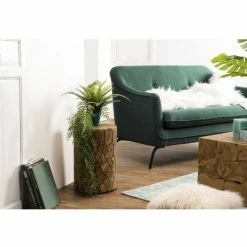 MACABANE SUZY - Table D'appoint Marron Ronde 30x30cm Mosaïque Bois Teck - Naturel