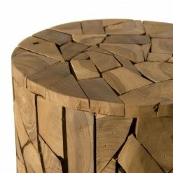 MACABANE SUZY - Table D'appoint Marron Ronde 30x30cm Mosaïque Bois Teck - Naturel -MACABANE Elegant store 17784025 3