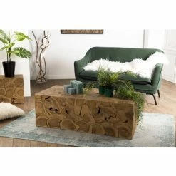 MACABANE SUZY - Table Basse Rectangulaire 120x60cm Bois Teck Nature - Naturel