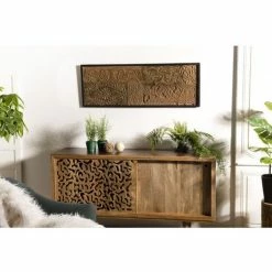 MACABANE SUZY - Décoration Murale Rectangulaire Bois Teck Recyclé Motif Graphique - Naturel