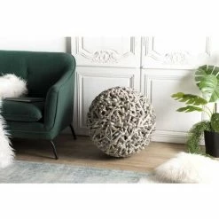 MACABANE SUZY - Boule Déco Grise Bois Teck Branches - Naturel