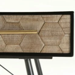 MACABANE DALIE - Console Noire 3 Tiroirs Scandi Bois Sapin Marqueté Pieds Métal Doré - Noir -MACABANE Elegant store 17784047 3