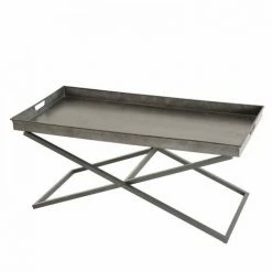 MACABANE HABY - Table Basse Rectangulaire Grise Plateau Zinc Pieds Croisés Métal - Anthracite -MACABANE Elegant store 17784053 2