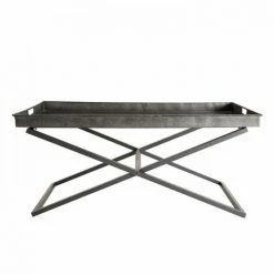 MACABANE HABY - Table Basse Rectangulaire Grise Plateau Zinc Pieds Croisés Métal - Anthracite -MACABANE Elegant store 17784053 4