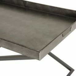MACABANE HABY - Table Basse Rectangulaire Grise Plateau Zinc Pieds Croisés Métal - Anthracite -MACABANE Elegant store 17784053 5