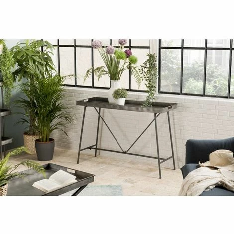MACABANE HABY - Console Grise Plateau Rectangulaire Zinc Pieds Métal - Anthracite 3 MACABANE HABY - Console Grise Plateau Rectangulaire Zinc Pieds Métal - Anthracite