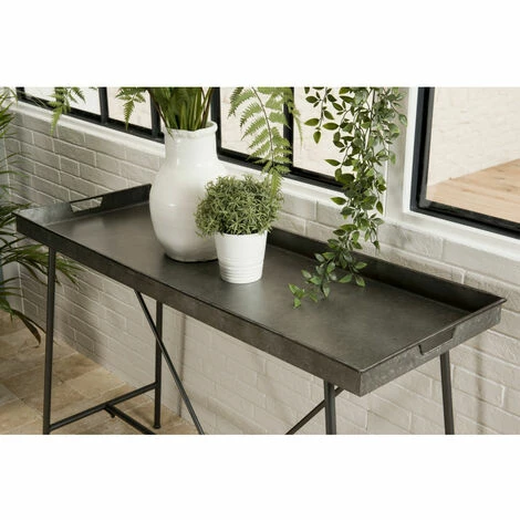 MACABANE HABY - Console Grise Plateau Rectangulaire Zinc Pieds Métal - Anthracite 5 MACABANE HABY - Console Grise Plateau Rectangulaire Zinc Pieds Métal - Anthracite – Image 3