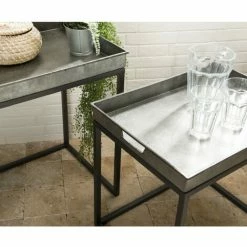 MACABANE HABY - Set De 2 Tables D'appoint Gigognes Plateaux Rectangulaires Zinc Pieds Métal - Anthracite -MACABANE Elegant store 17784056 3