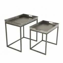 MACABANE HABY - Set De 2 Tables D'appoint Gigognes Plateaux Rectangulaires Zinc Pieds Métal - Anthracite -MACABANE Elegant store 17784056 4