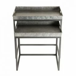 MACABANE HABY - Set De 2 Tables D'appoint Gigognes Plateaux Rectangulaires Zinc Pieds Métal - Anthracite -MACABANE Elegant store 17784056 5