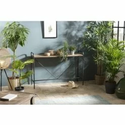 MACABANE HABY - Console Plateau Naturel Sapin Marqueté Pieds Métal Noir - Anthracite