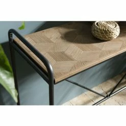 MACABANE HABY - Console Plateau Naturel Sapin Marqueté Pieds Métal Noir - Anthracite -MACABANE Elegant store 17784061 3