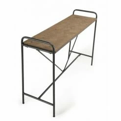 MACABANE HABY - Console Plateau Naturel Sapin Marqueté Pieds Métal Noir - Anthracite -MACABANE Elegant store 17784061 4