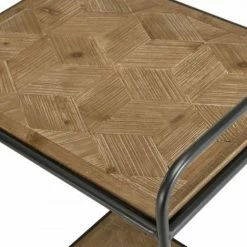 MACABANE HABY - Table D'appoint Rectangulaire 2 Niveaux Sapin Marqueté Pieds Métal - Naturel -MACABANE Elegant store 17784065 4