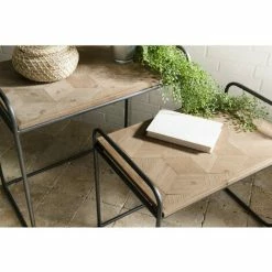 MACABANE HABY - Set De 2 Tables D'appoint Gigognes Plateaux Rectangulaires Sapin Marqueté Pieds Métal - Naturel -MACABANE Elegant store 17784067 3