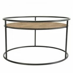 MACABANE HABY - Table Basse Ronde 80x80cm Plateau Sapin Marqueté Pieds Métal - Naturel -MACABANE Elegant store 17784069 4