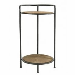 MACABANE HABY - Table D'appoint Ronde / Guéridon 2 Niveaux Sapin Marqueté Pieds Métal - Naturel -MACABANE Elegant store 17784070 5