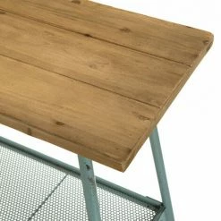 MACABANE HABY - Console Rectangulaire Scandi Plateau Bois Sapin 1 étagère Pieds Métal Bleu Clair - Bleu -MACABANE Elegant store 17784073 3