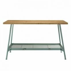 MACABANE HABY - Console Rectangulaire Scandi Plateau Bois Sapin 1 étagère Pieds Métal Bleu Clair - Bleu -MACABANE Elegant store 17784073 5