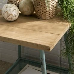 MACABANE HABY - Table D'appoint Scandi Plateau Carré 51x51cm Sapin 1 étagère Et Pieds Métal Bleu Clair - Bleu -MACABANE Elegant store 17784075 3